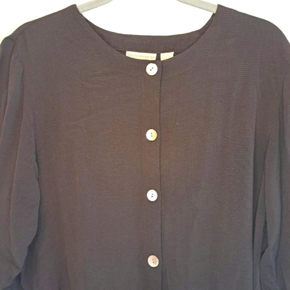 Lord & Taylor Brown Black Button-Down Lightweight Blouse Size Medium